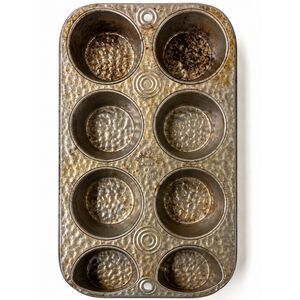 Vintage 1940s Bake King 8 Cup Muffin Pan Hammered Tin Bakeware USA